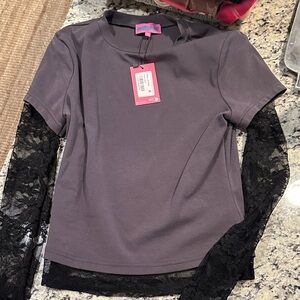NWT Edikted Women's Gray Top with Lace Sleeves